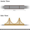 Maple Landmark Roberto Clemente Wooden Train Bridge, images showing aerial and side views with dimensions.
