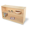 Whitney Brothers Mobile Bookshelf Cabinet 30H, light wood-colored storage unit with three shelves holding books, plants, and a basket, ideal for children's books and organization.