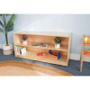 Whitney Brothers Mobile Bookshelf Cabinet 24H, wooden storage unit with two shelves, placed in a children's room with toys and plants.