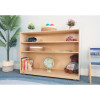 Whitney Brothers Mobile Bookshelf Cabinet 36H, wooden bookshelf with three shelves holding toys, books, and decorative items in a child's room.