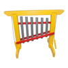 Playmore Designs Outdoor 6-Note Eco Chime Unit, brightly colored yellow, red, and gray outdoor musical instrument featuring six metal tubes suspended in a wooden frame.