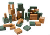 Playmore Designs Eco Building Blocks, colorful wooden building blocks for children used to create various structures and designs.