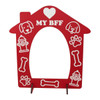 Playmore Designs EnSoul Dog Park Doghouse Photo Op Booth, red doghouse-shaped photo prop with white dog-themed graphics and 'MY BFF' text, ideal for pet photos and events.