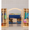 Jonti-Craft Welcome Arch Short Classroom Divider - KYDZ Suite® E-height, 51 inches high, separating two classroom areas with cubbies, backpacks, and a reading nook.