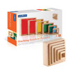 Guidecraft Stacking Rainbow Pyramid Wooden Squares, colorful wooden nested pyramids in various sizes with vibrant colored sides.
