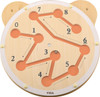 Moje Bambino Maze Sensory Wall Activity Toy, a wooden maze with numbered paths and sliding components designed to engage and stimulate children's visual and motor skills.