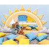 Moje Bambino Sunny Corner Mirror Set, colorful sun-shaped mirror with cushions and children playing with teddy bears.