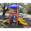 Infinity Playgrounds Sea N Me Tot Toddler Playground Climber, colorful kids' playground with slides, climbing features, and sea-themed decorations in outdoor park setting.