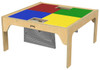 Jonti-Craft Mesh Bag for Fun Builder Duplo/Lego Tables, a wooden children's table with colorful sections and a mesh storage compartment underneath.