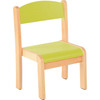 Moje Bambino Stackable Children's Pastel Wooden Chairs, colorful green and natural wood children's chair designed for stacking and durability.