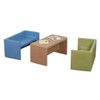 Children's Factory ADAPTA-BENCH - Sky Blue, beige, and green children's furniture set including a sky blue bench, a beige table with children's books, and a green armchair, suitable for early childhood learning and play.