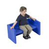 Children's Factory ADAPTA-BENCH - Blue, a blue plastic bench with a child sitting on it, designed for children's comfort and safety in educational or play settings.