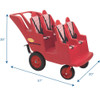 Angeles 4 Passenger BYE BYE BUGGY Never Flat Fat Tire Red Stripes, red child-sized utility wagon with four seats, safety harnesses, and large wheels, ideal for outdoor family trips and picnics.