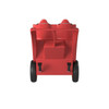 Angeles BYE BYE BUGGY 4 Passenger Stroller Never Flat Fat Tire, Red Stripes, front view of a red children's pedal car with black wheels.