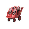 Angeles 4 Passenger BYE BYE BUGGY Never Flat Fat Tire Red Stripes, red ride-on buggy with four seats and safety harnesses.