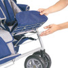 Angeles SureStop BYE-BYE Folding Commercial Stroller 4 Passenger, blue stroller being folded with a person's hands
