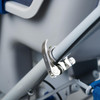 Angeles RUNABOUT 6 Passenger Stroller, close-up of the metallic adjustable mechanism connecting the stroller's frame.