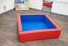 Children's Factory Corral Square Ball Pool Yard, red and blue padded ball pit for children in a playroom setting.