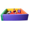 Children's Factory Lollipop Square Soft Play Yard, colorful padded play area with two children and multiple pillows inside.