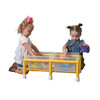 Children's Factory Mini Double Discovery Sensory Table, two young girls playing with water and toys in a colorful sensory table for kids.