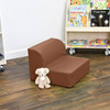 Children's Factory Foam Lounge Chair - Walnut, a brown foam lounge chair in a child's playroom with a plush teddy bear sitting beside it.