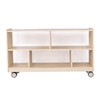 Angeles Mobile 24"H Toddler Storage with Clear Back, RTA - Wooden toddler storage cart on caster wheels with multiple open compartments for organizing toys and supplies.