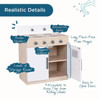 Angeles White Play Stove - Assembled, toddler play kitchen with burner graphics, interactive knobs, long pinch-free piano hinges, magnetic closures, load of storage room, kickplate to keep toys from rolling under, and easy to open doors.