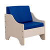 Angels Everyday Lounge Set - Blue Cushions - RTA, a comfortable lounge chair with a wooden frame and cushioned blue upholstery for relaxation.