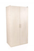 Angeles Mobile Teacher's Locking Storage Cabinet - RTA, wooden white storage cabinet with double doors and handles, designed for secure storage in educational settings.