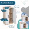 Angeles Play Kitchen Set 3-Pieces - RTA, image showing a wooden kitchen playset with white doors, removable shelves, magnetic closures, and interactive stove and sink features.
