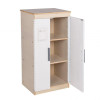Angeles White Play Refrigerator - RTA, wooden storage cabinet with open doors revealing shelves inside.