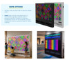 LiteZilla Giant Lite Brite 4' x 5' Light Wall, large black and white HDPE light walls with colorful pegs shown in a product comparison, children creating designs, and a bright custom display in a reception area.