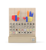 LiteZilla Beechwood Wall Storage Box, organized display with colorful finger puppets, numbers, and playful icons on a beige pegboard with a wooden base.