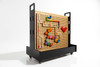 LiteZilla KidWorx™ Turbo Trax Raceway Wall Ball Run, wooden wall with colorful gears and pathways for balls to roll through, mounted on a black frame with wheels.