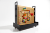 LiteZilla Kidworx™ Gizmo Gears STEM Wall Activity, wooden gear system with colorful gears and heart-shaped beads on a pegboard, mounted on a black stand with wheels.