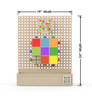 LiteZilla Kidworx™ Grid Glider Tile Challenge Wall Game, wooden pegboard with colorful tiles, sliders, and a circular puzzle piece at the top, measuring 19 inches in width and 24 inches in height.