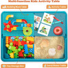 Double-Sided Kids Activity Table with Storage, 105pcs Marble Run Building Blocks, 5-in-1 Multi Activity Play Sand Water Eating T