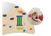HABA Pro Sensory Learning Wall 4-Piece Set, wooden sensory wall with various sliding and balancing elements, including gears, clouds, and a sliding game for sensory development.