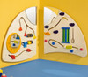 HABA Pro Sensory Learning Wall 4-Piece Set, wooden sensory wall with colorful tactile elements, mirrors, cloud shapes, and various textured and interactive features for sensory development in children.