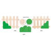 Moje Bambino Meadow Fence Sensory Wall Panels, wooden sensory wall panels with green and natural wood color, featuring magnetic elements and scenic designs for children's sensory play, made for outdoor or indoor use.
