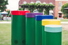 Freenotes Tuned Outdoor Congo Drums, colorful outdoor steel drums in a park setting.