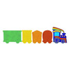 Flash Furniture Bright Beginnings Wooden Train STEAM Wall System with 5 Accessory Panel Holders, colorful train wall decor for kids' learning and playroom.
