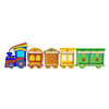 Flash Furniture Bright Beginnings Wooden Train STEAM Wall System with 5 Accessory Panel Holders, colorful train-shaped wall display with individual panels and accessory holders.
