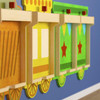Flash Furniture Bright Beginnings Wooden Train STEAM Wall System with 5 Accessory Panel Holders, colorful wooden train wall decor for children's playroom.