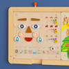 Flash Furniture Bright Beginnings Wooden Three Panel STEAM Wall System, educational toy with facial features, emotion indicators, and interactive elements for children