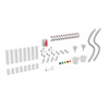 Flash Furniture Bright Beginnings Pipe Builder Set for Modular STEAM Wall Systems - 80 Pack, image showing various white plastic pipes, connectors, and fittings for building STEM educational wall systems.