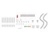 Flash Furniture Bright Beginnings Pipe Builder Set for Modular STEAM Wall Systems - 80 Pack, image showing assorted white and colored plastic pipes, connectors, and building components for educational STEM activities.