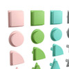 Flash Furniture Bright Beginnings Pastel Shape Set for Modular STEAM Wall Systems - 256 Pack, colorful pastel plastic shapes including squares, circles, triangles, semi-circles, and blocks for educational and creative uses.