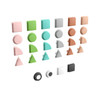 Flash Furniture Bright Beginnings Pastel Shape Set for Modular STEAM Wall Systems - 256 Pack, colorful pastel plastic shapes including squares, circles, half-circles, triangles, and discs for educational and creative uses.
