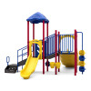 World Klass Play Double Rush Commercial Playground Structure, colorful playground equipment with slides, climbing features, and safety rails for children.